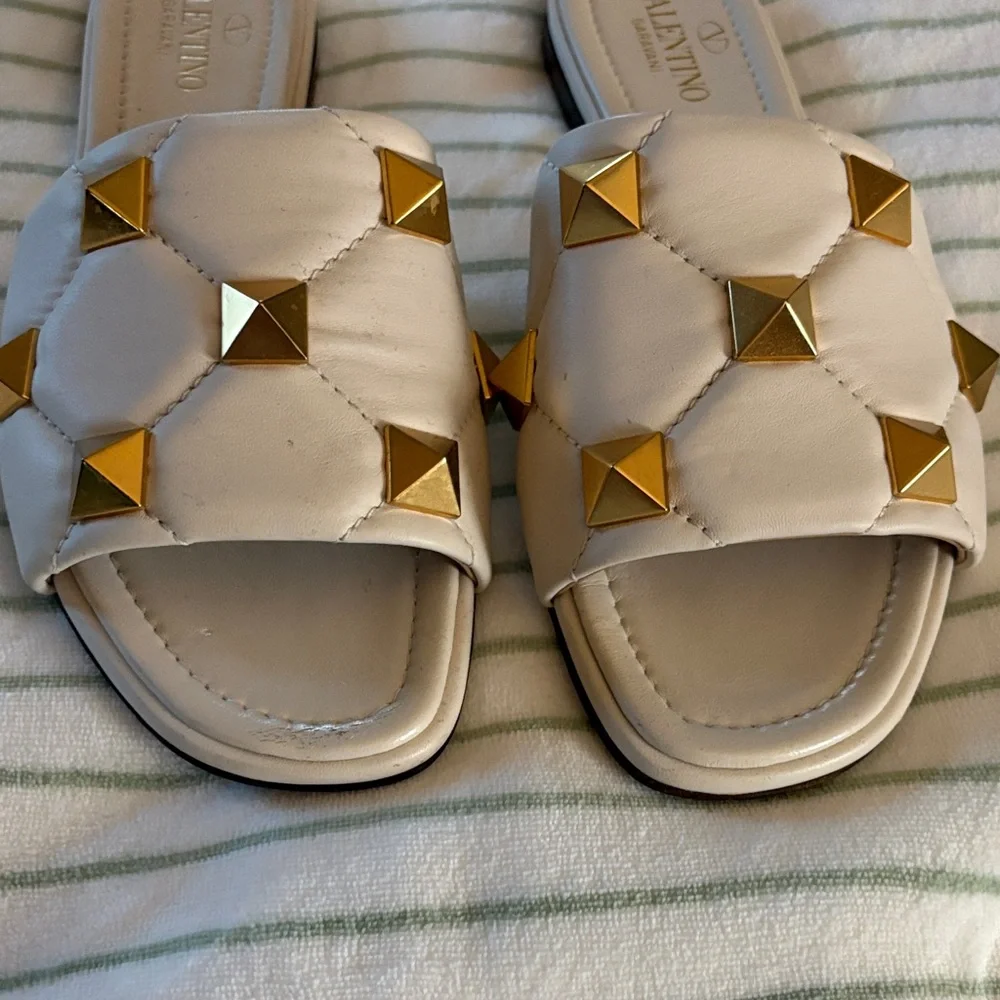 Valentino Cream and Gold Studded Sandals - Picture 2 of 5